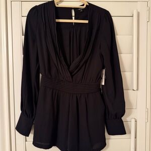 Necessary Clothing Black Wrap Fitted Long Sleeve Blouse